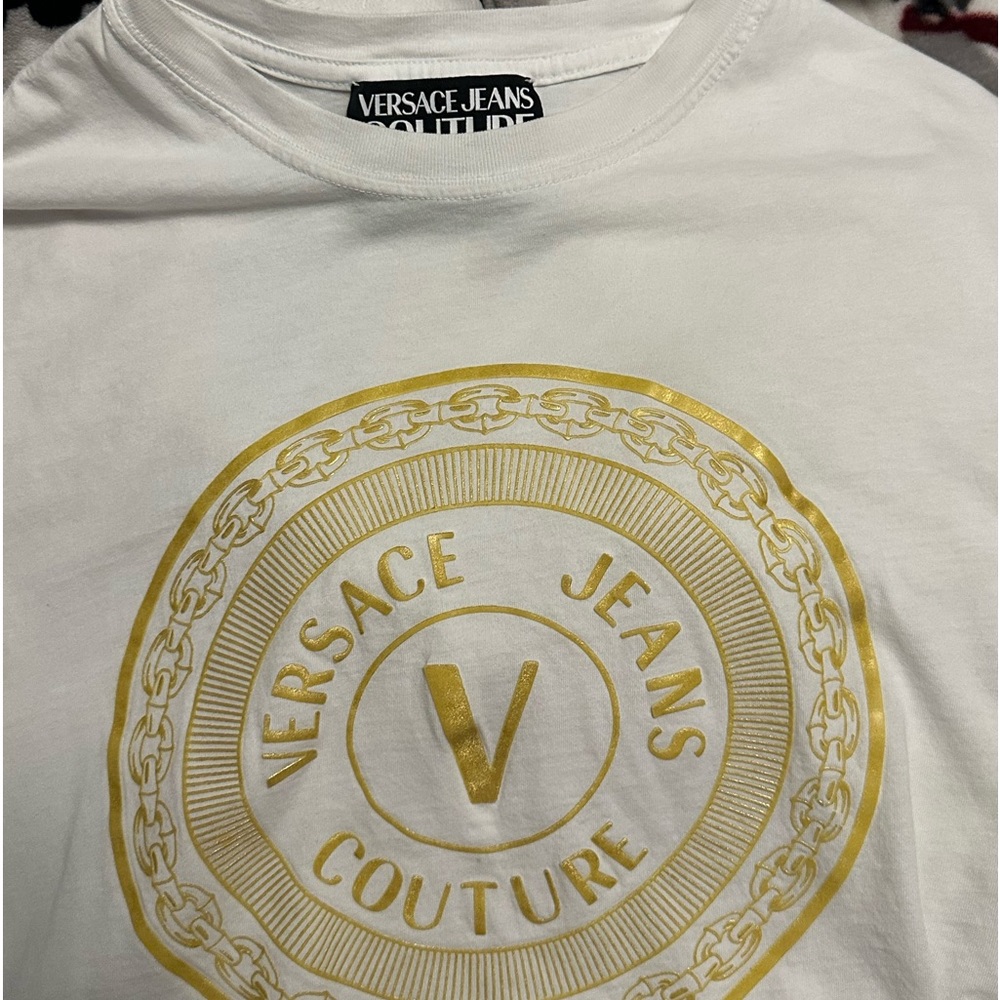 Versace Jeans Couture White and Gold V Emblem Tee Shirt Medium SOLD